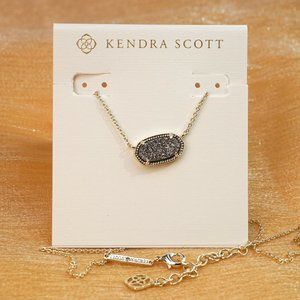 Kendra Scott Elisa Gold Pendant Necklace in Platinum Drusy + Dust Bag
